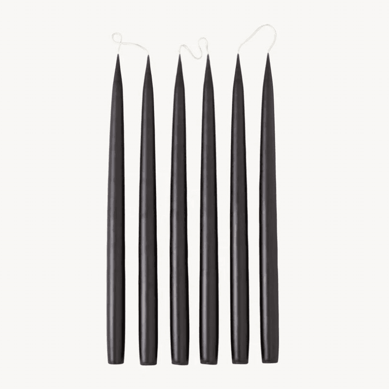 Set of 6 Tapered Dinner Candles, H35cm, Black
