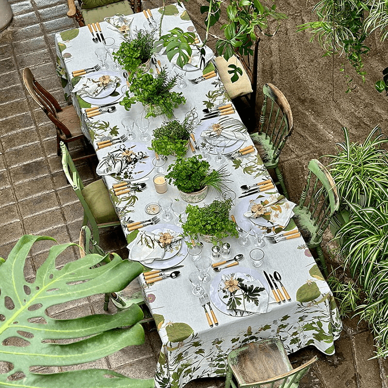 Herb Garden Linen Tablecloth, 165 x 250cm, Green