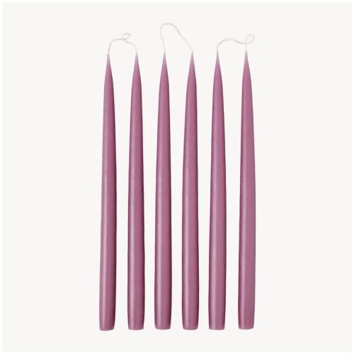 Image showing the Set of 6 Tapered Dinner Candles, H35cm, Mauve product.