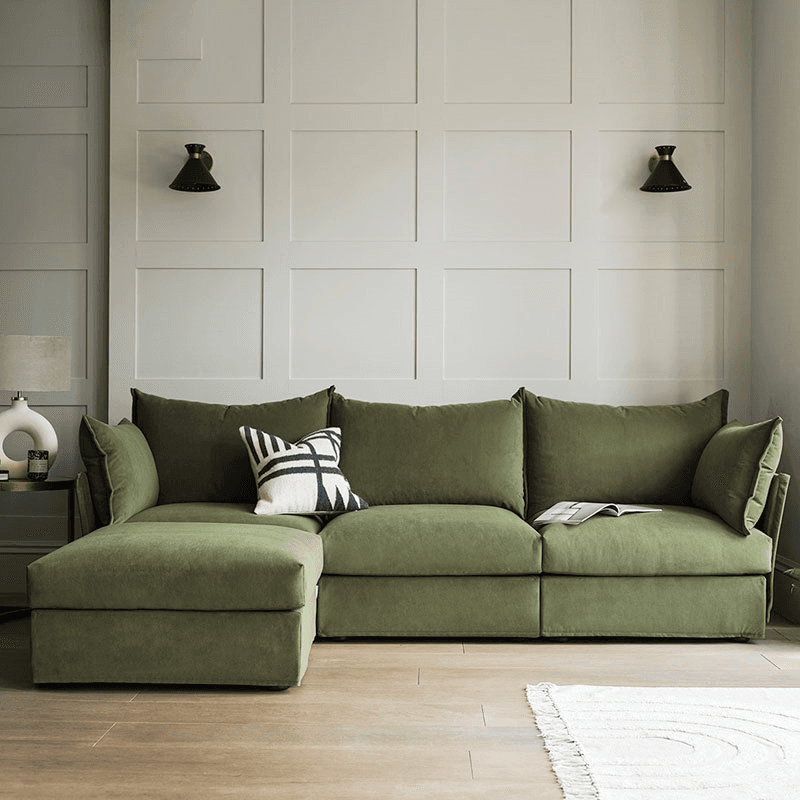 Model 06 Velvet 3 Seater Sofa With Chaise, Vine