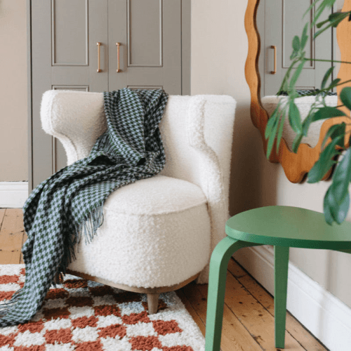 Image showing the Lambswool Blanket, 150 x 200cm, Olive Houndstooth product.