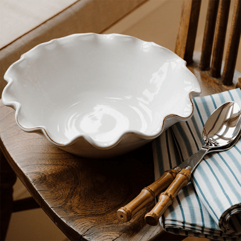 Ruffle Ceramic Bowl, Medium, White