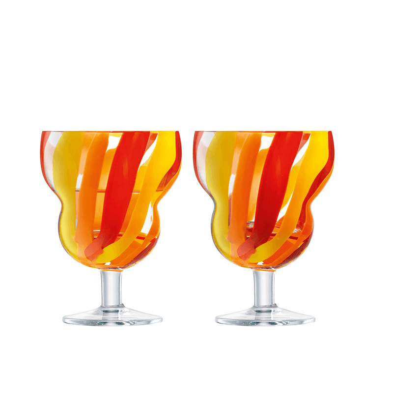 Folk Set of 2 Wine Glasses, Orange/Red/Yellow