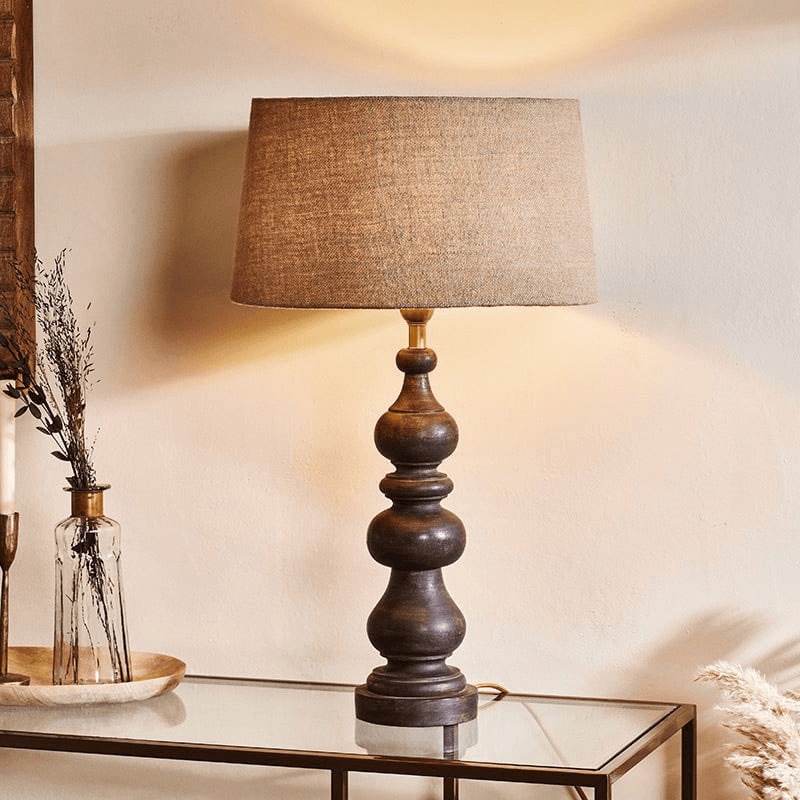 Manua Wood Table Lamp, H50cm, Dark Stain