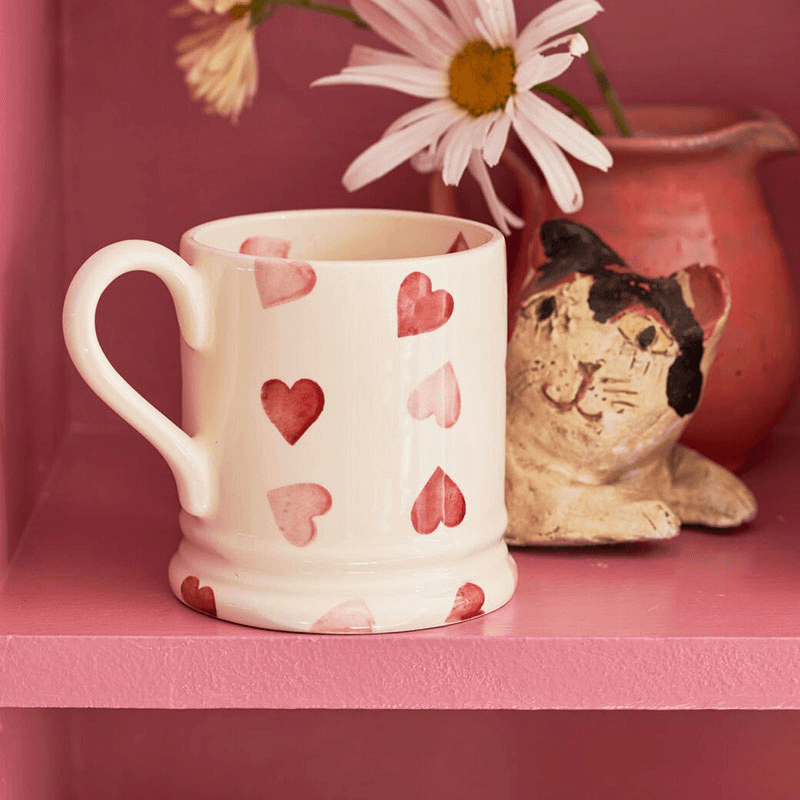 Pink Hearts Mug, 300ml, Cream