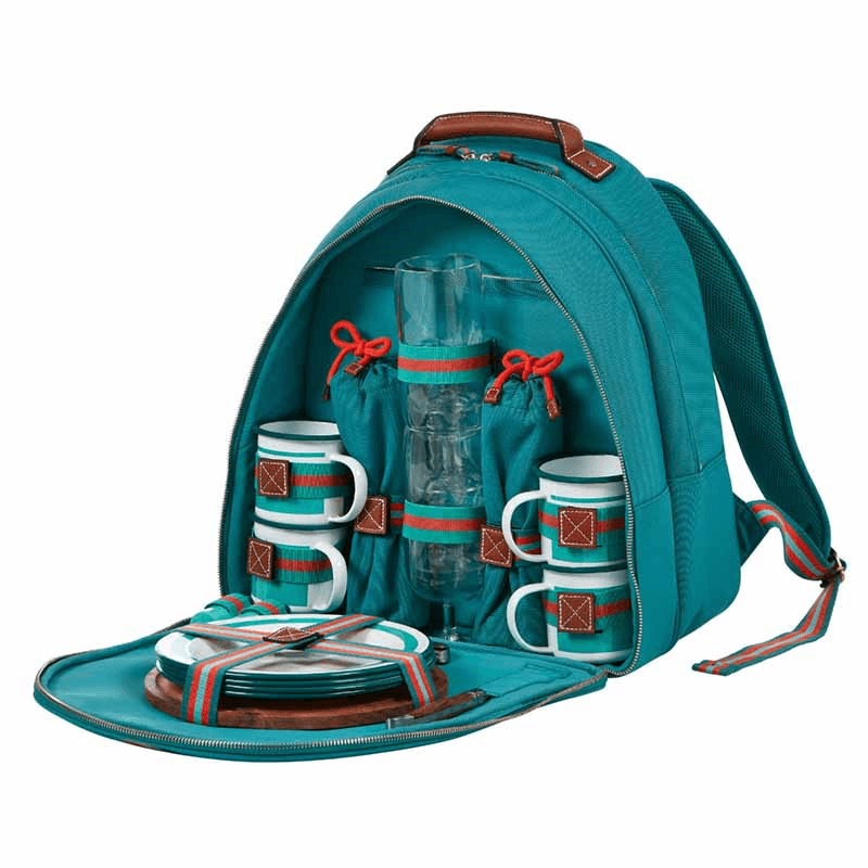 Fortnum's 4 Person Canvas Picnic Backpack, Eau de Nil