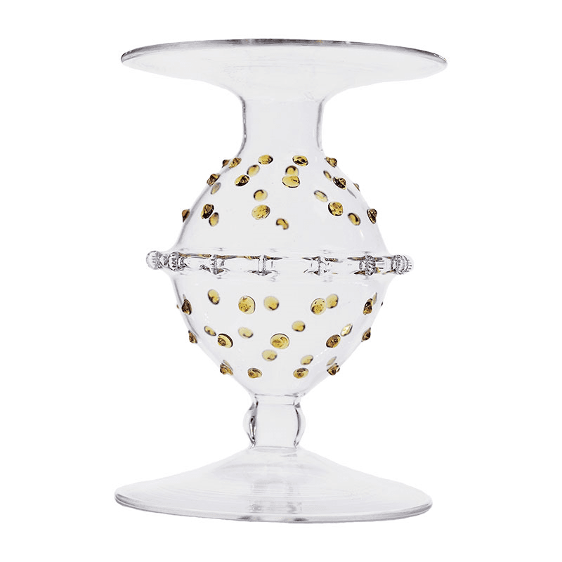 Pharaoh Pom Glass Candlestick, H13cm, Clear/Yellow