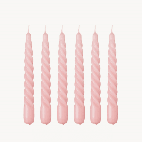 Image showing the Twist Set of 6 Dinner Candles, H20cm, Baby Pink product.