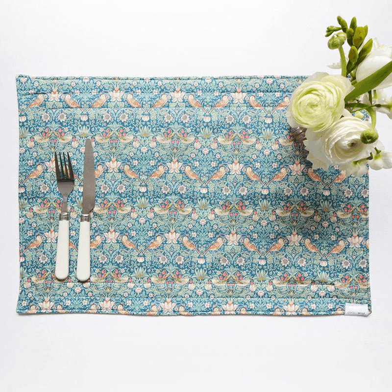 Strawberry Thief Set of 2 Stitch Placemat, Green