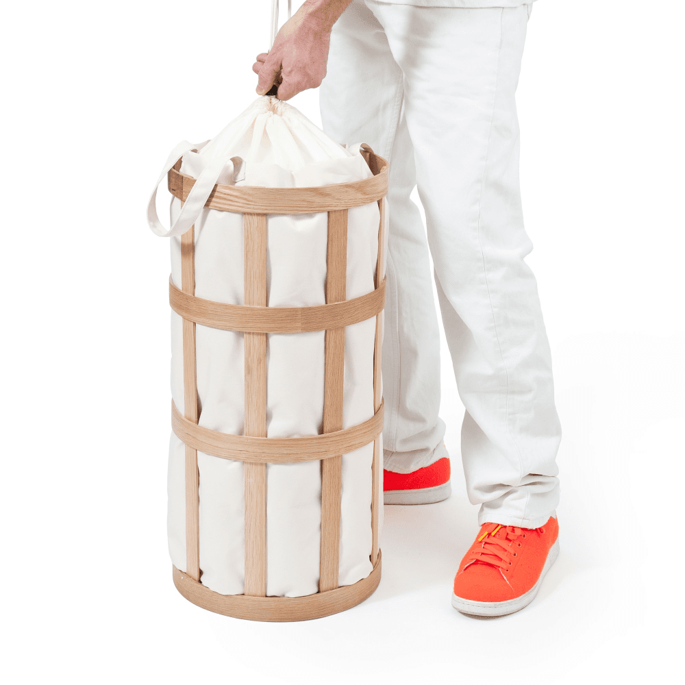 Laundry basket cage, H63 x W31 x D31cm, White/Oak