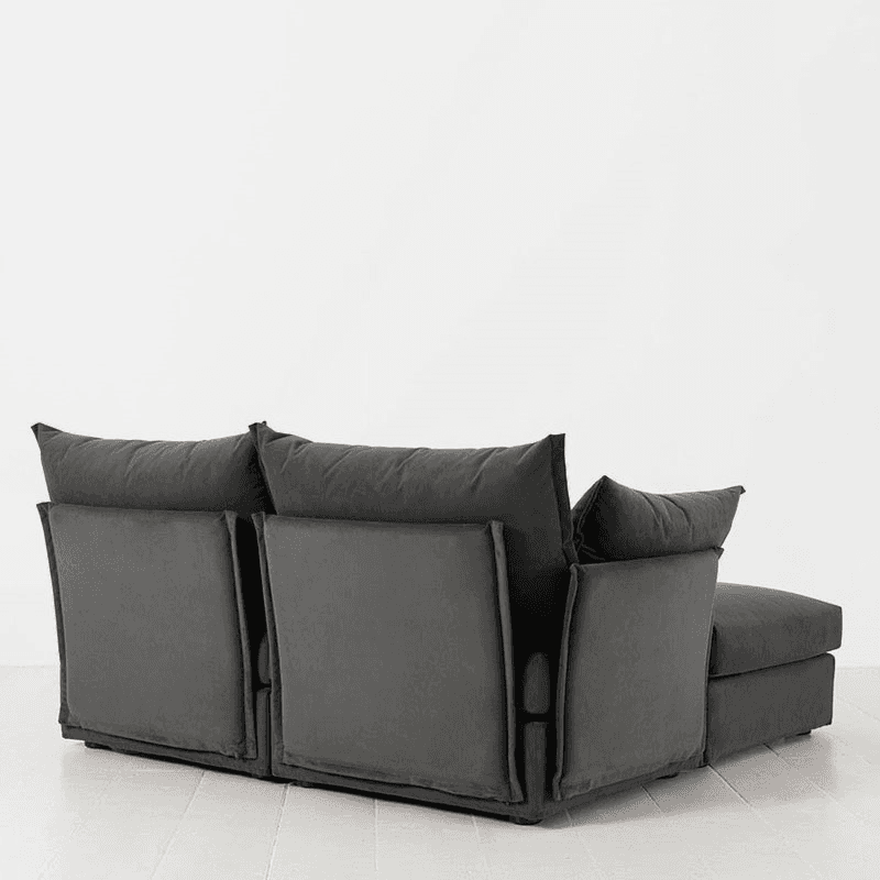 Model 06 Velvet 2 Seater Sofa With Chaise, Charcoal