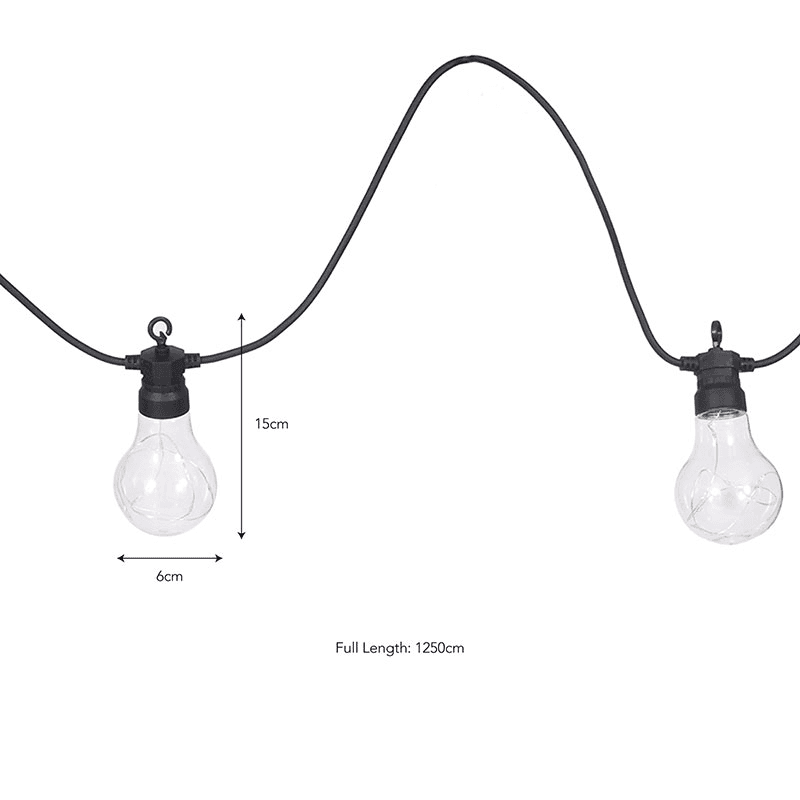 Festoon Solar Lights, 20 Bulbs, Black