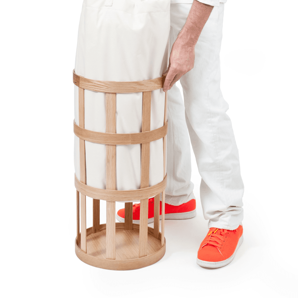 Laundry basket cage, H63 x W31 x D31cm, White/Oak