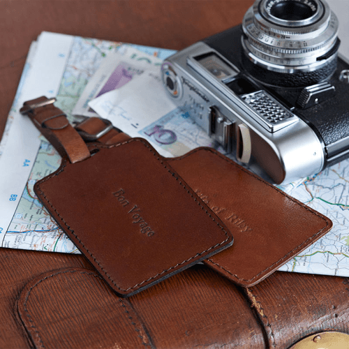 Image showing the Leather Embossed Luggage Tag, Conker Brown product.