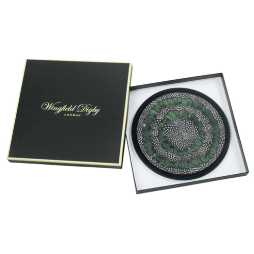 Image showing the Feather and Glass Set of 2 Placemats, D28cm, Guinea Fowl and Green Pheasant product.