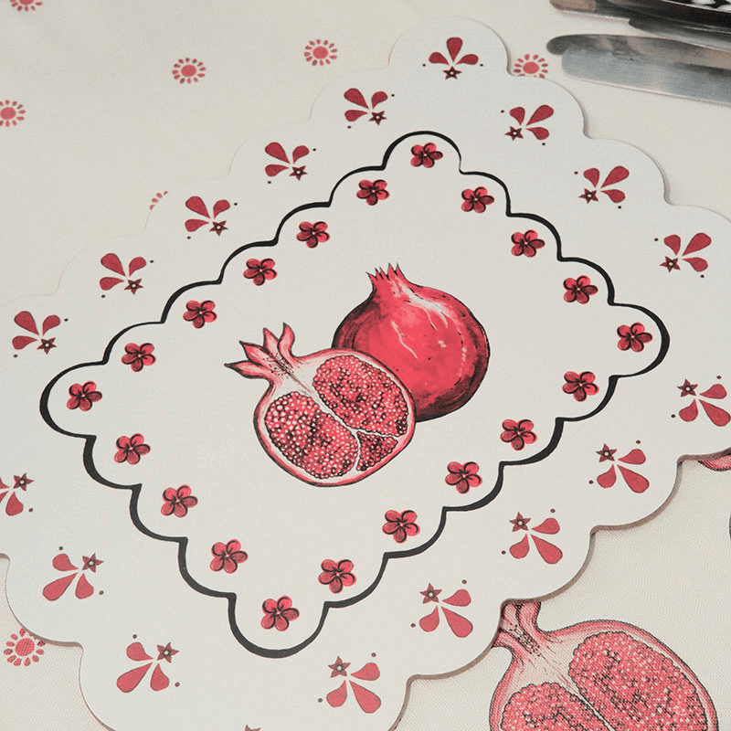 Bell Hutley Scalloped Table Mat, 38cm x 29cm, Pomegranate
