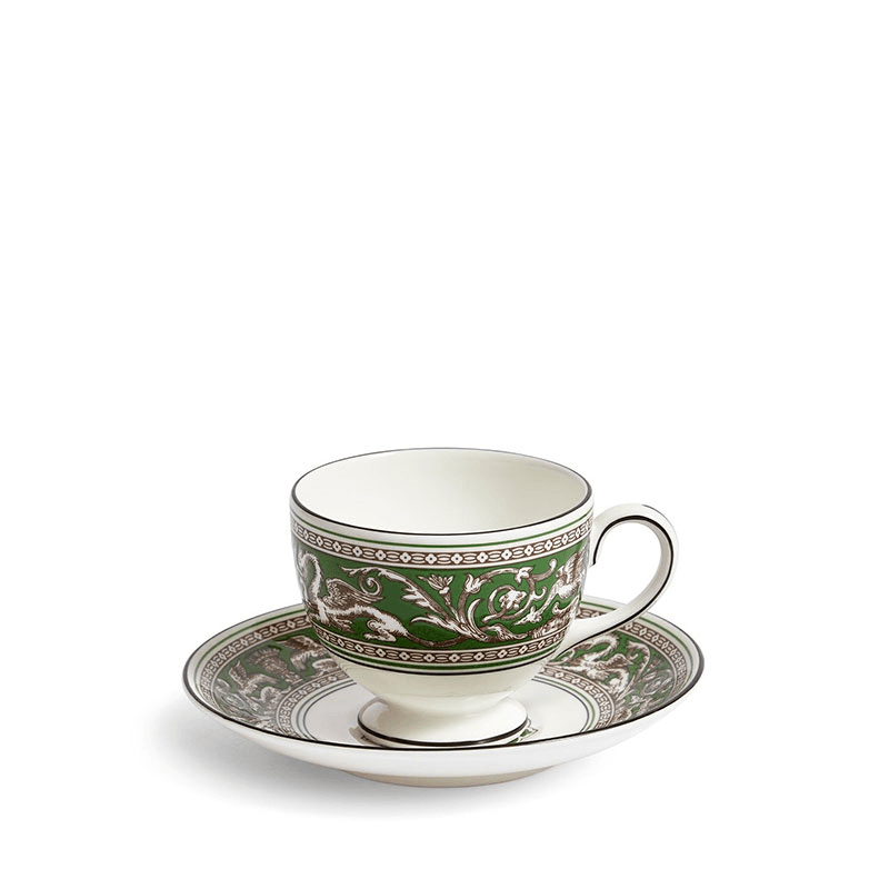 Florentine Teacup and Saucer, 174ml, Verde