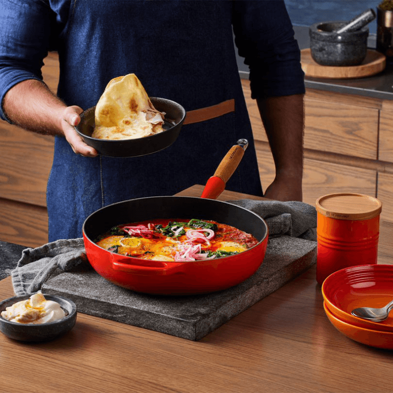 Signature Cast Iron Saute Pan with Wooden Handle, 28cm, Cerise