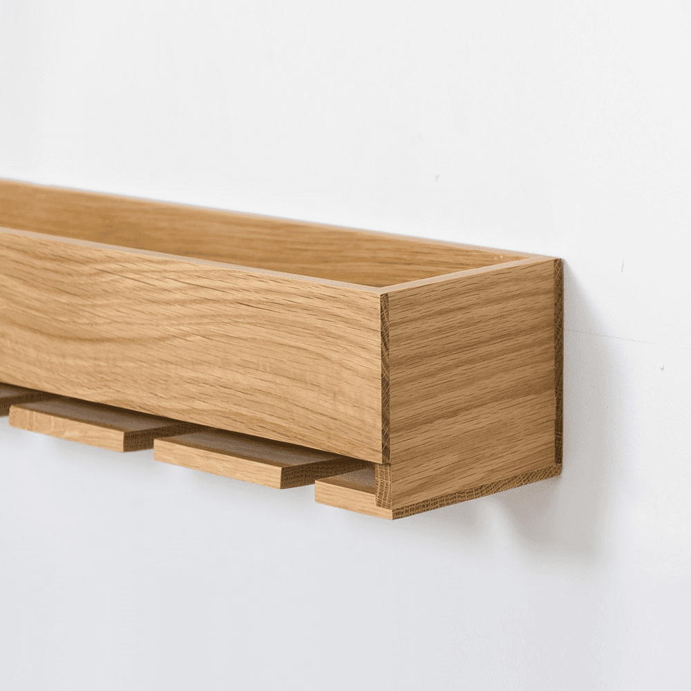Cookhouse Glass holder shelf, H9.5 x W61 x D11cm, Natural Oak