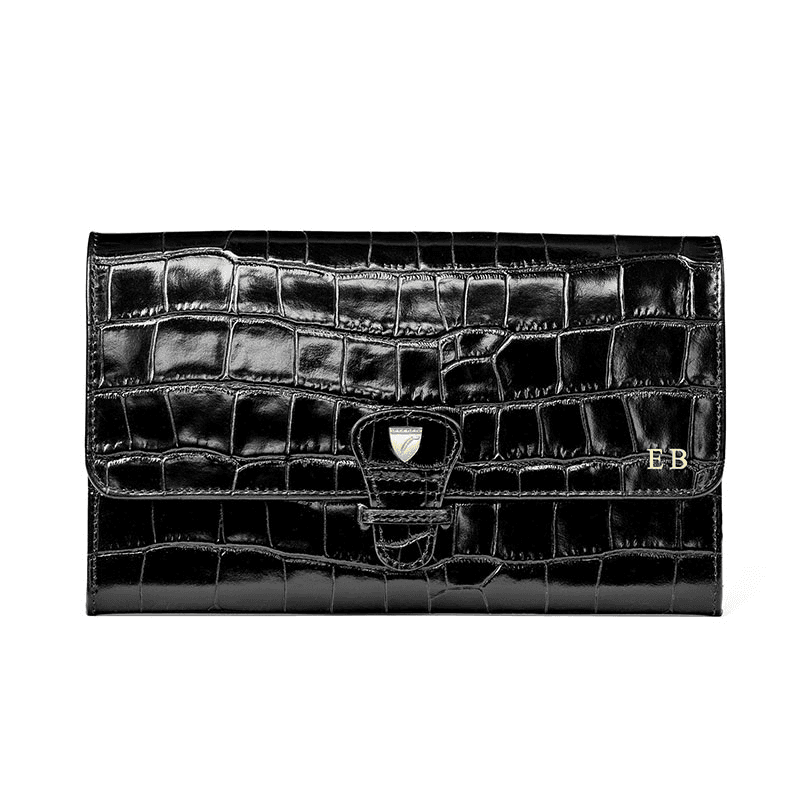 Classic Travel Wallet, L14 x W9.5cm, Black Croc