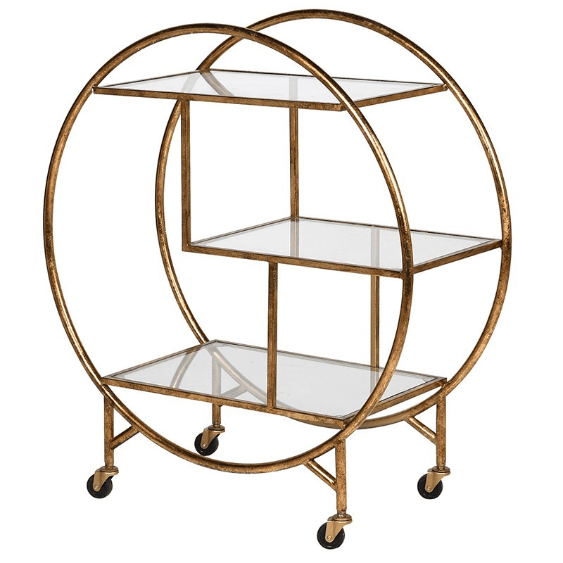 Deco Deco gold glass bar trolley, 93 x 82 x 37cm