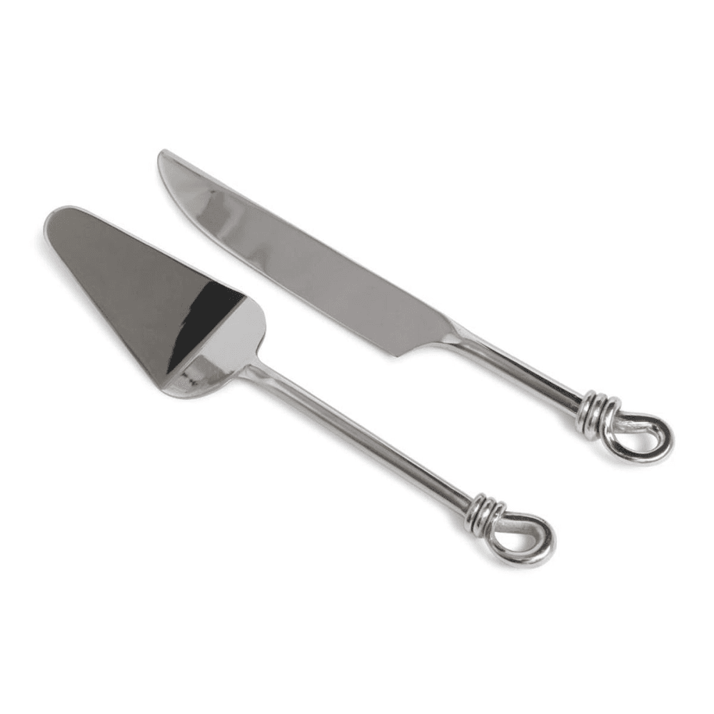Polished Knot Cake server and knife set, Stainless Steel