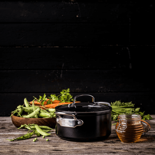 Image showing the Barcelona Pro Non-Stick Casserole with Lid, 20, Black product.