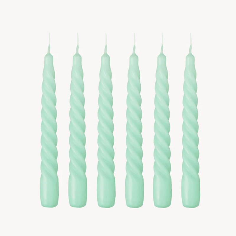 Twist Set of 6 Dinner Candles, H20cm, Mint