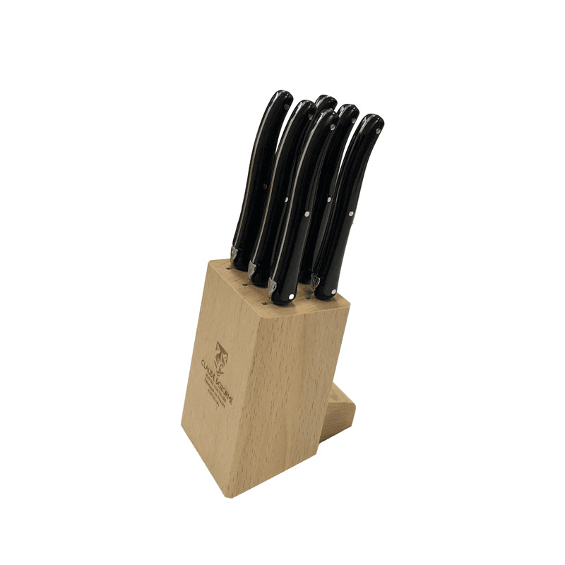 Laguiole Set of 6 Steak Knives in Wooden Block, Black