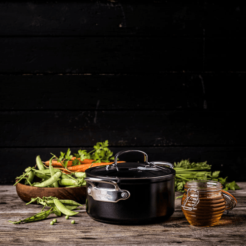 Image showing the Barcelona Pro Non-Stick Casserole with Lid, 24, Black product.