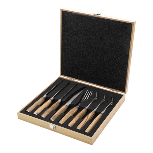 Image showing the Katana Saya Olive Wood 8 Pce Steak Knife & Fork Set product.