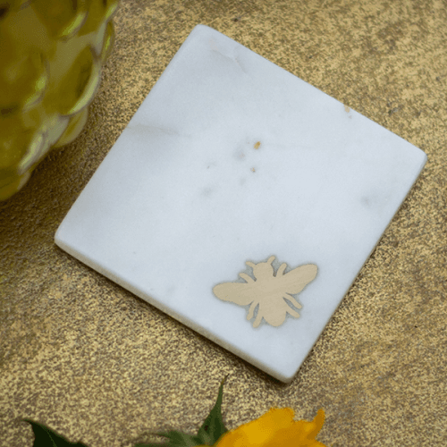 Image showing the Bee Set of 4 Coasters, L10cm x W10cm, White product.