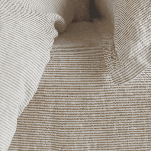 Image showing the Sid Stripe Linen Fitted Sheet, Super King, Natural Stripe product.