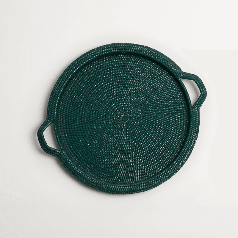 Inle Rattan Tray, D40cm, Dark Green