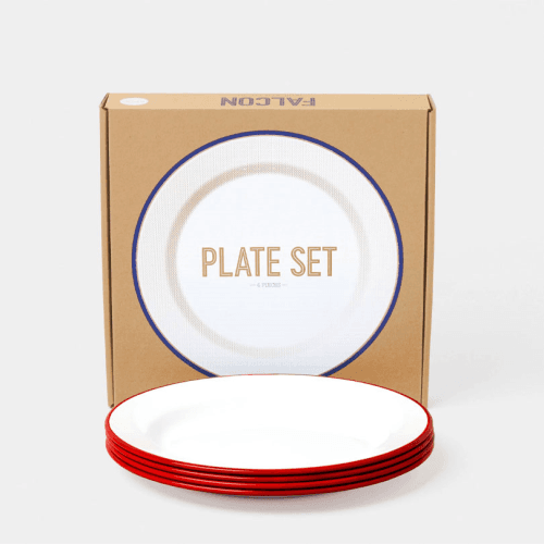 Image showing the Enamelware Plate Set of 4, D24cm, Pillarbox Red Rim product.