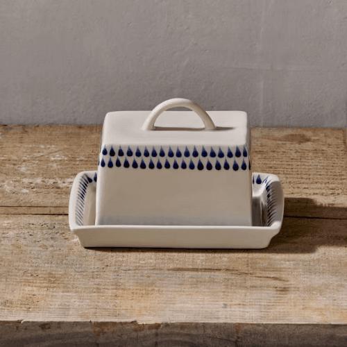 Image showing the Indigo Drop Butter Dish, Cream & Blue product.