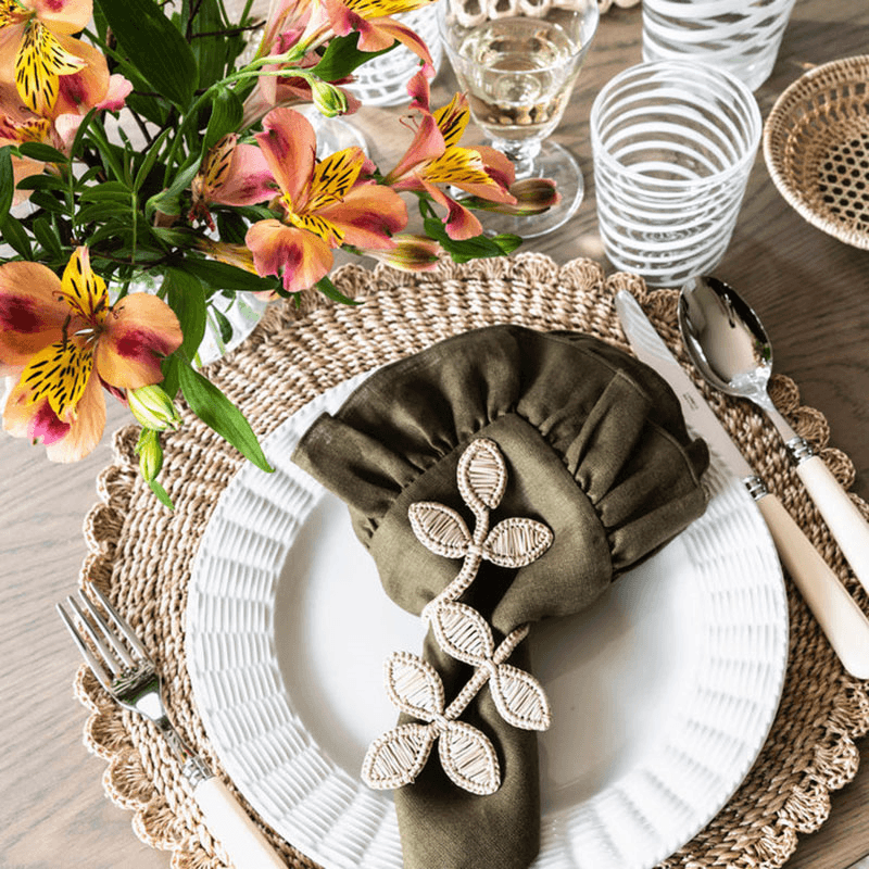 Scalloped Abaca Placemat, D38cm, Natural
