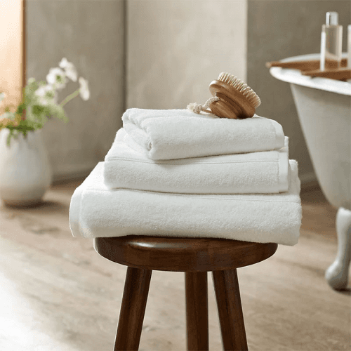 Image showing the Super Soft Ecoloom Stripe Bath Towel, White/Grey product.