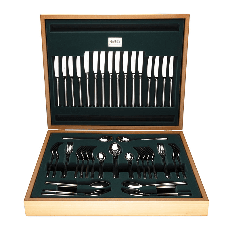 Halo 60 Piece Cutlery Set With Beechwood Canteen, Mirror Finish