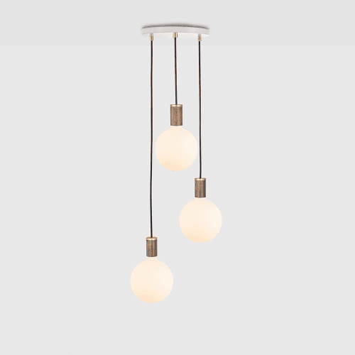 Image showing the Canopy & Sphere Bulb Triple ceiling plate & pendant set, H400 x W25cm, White & Walnut product.