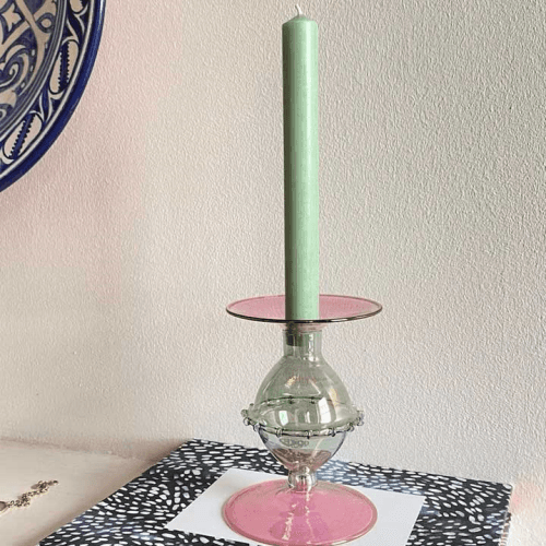 Pharaoh Candlestick, H13cm, Green/Pink