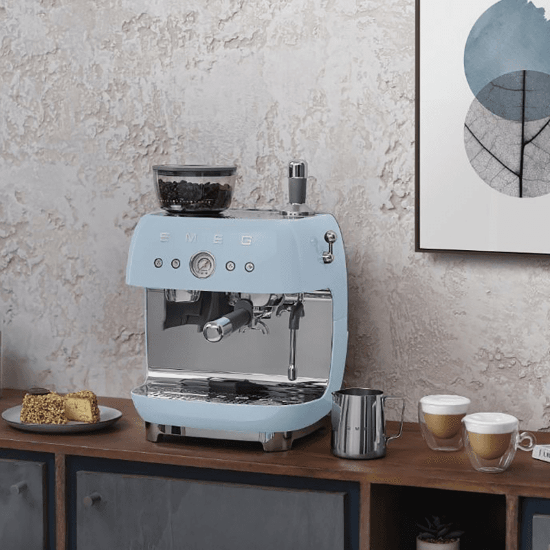 Espresso Coffee Machine with Grinder, Pastel Blue