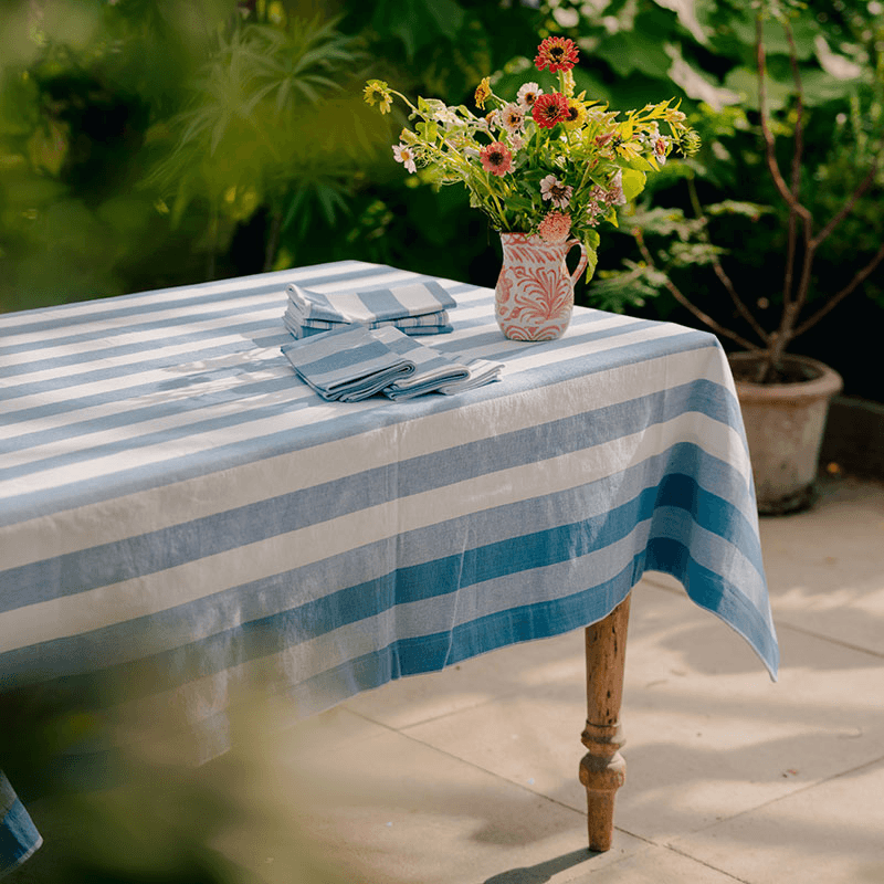 Stripe Tablecloth, W160 x L200cm, Cornflower Blue