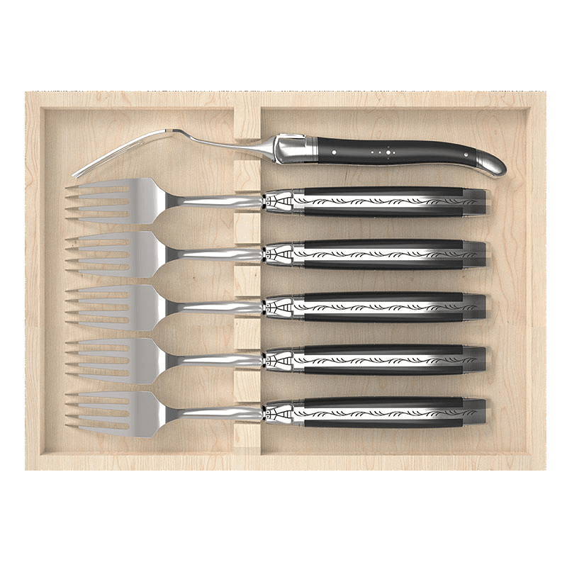 Set of 6 Laguiole Steak Forks, Ebony Handles