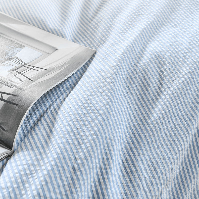 Cotton Seersucker Stripe Duvet Set, Double, Blue