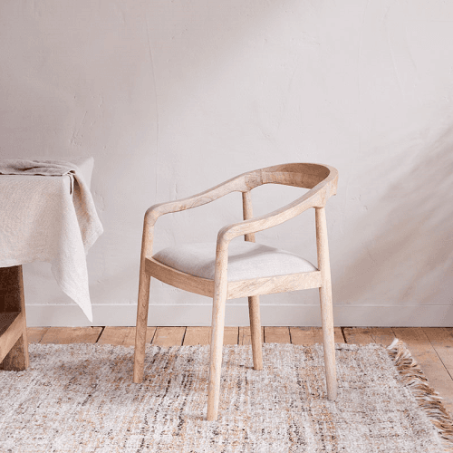 Image showing the Anbu Mango Wood Upholstered Dining Chair, Natural product.