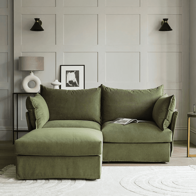 Model 06 Velvet 2 Seater Sofa With Chaise, Vine