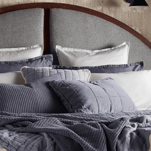 Image showing the Finn Cotton Quilted Cushion Cover, Rectangle, French Blue product.