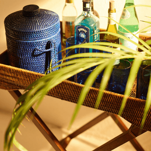 Image showing the Strand Rattan Ice Bucket, H25cm, Dark Blue product.