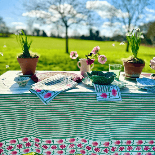 Image showing the Suzani Stripe Tablecloth, 150 x 250cm, Green product.